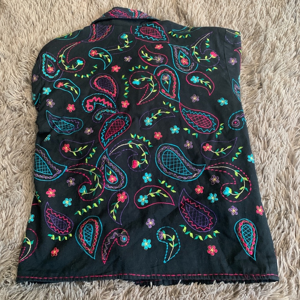 Vintage 1980s multi colored embroidered black Units jacket size small - Picture 3 of 4